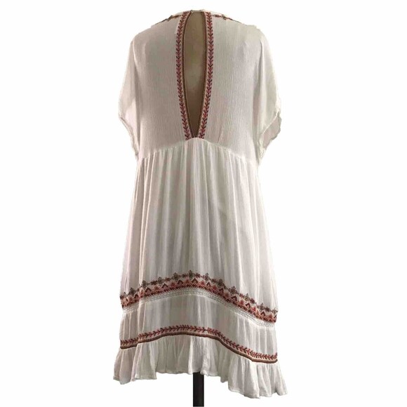 Free People Ivory Red Geometric Embroidered Boho SleevelessTunic Dress - M - Picture 5 of 10